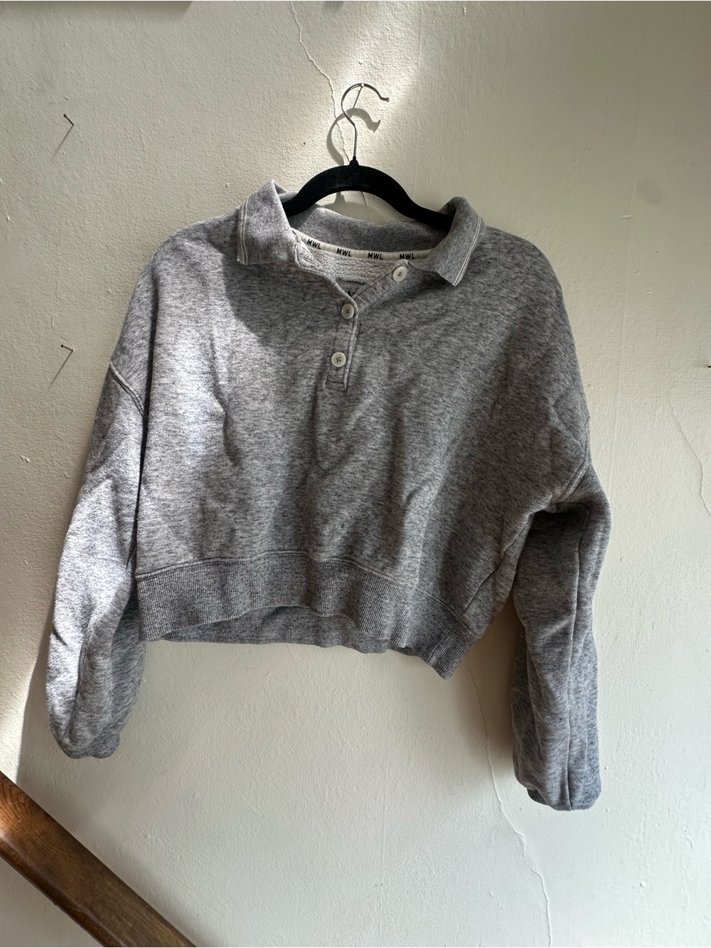 Madewell Grey Cropped Polo Long-Sleeve Top